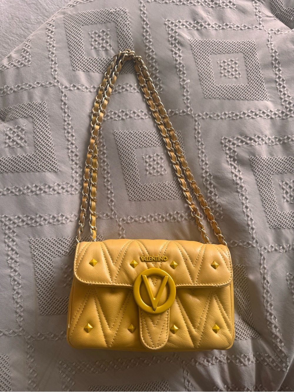 Valentino Yellow Quilted Leather Shoulder Bag with Chain Strap